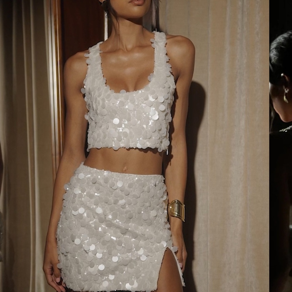 Meshki White Sequin Two-Piece Set